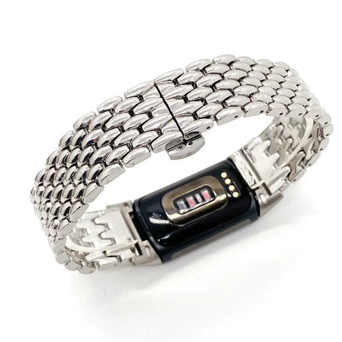 Steel Dragon Strap, silver, on a watch, 3/4 rear view