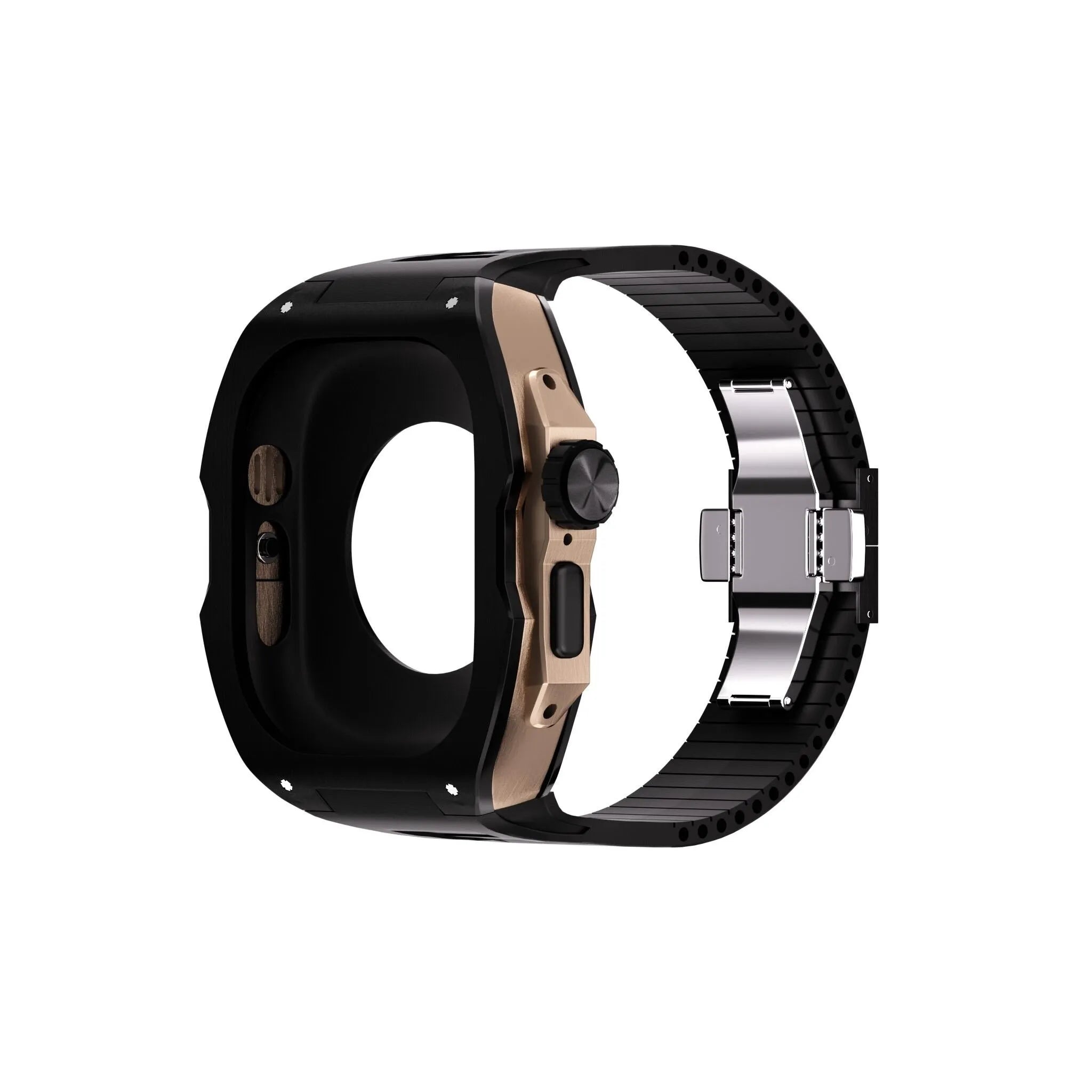 Reqior Funda con correa de goma Apple Watch Ultra (negro/rosa dorado)
