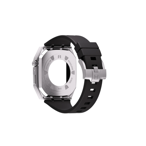 Reqior Apple Watch 45mm Metal Hülle mit integriertem Gummi-Armband (Silber)