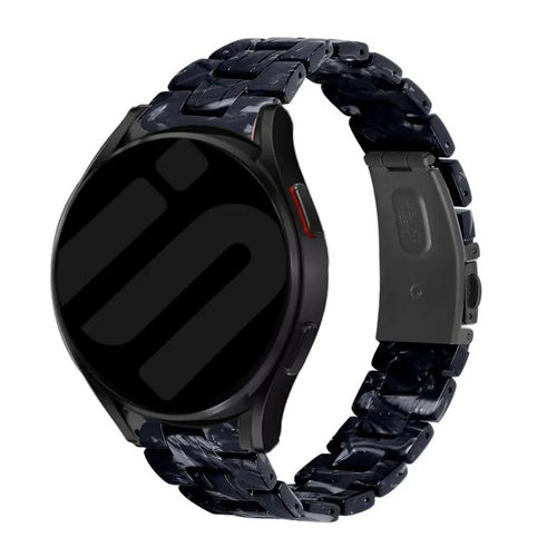 Metal Resin Strap, black/white, on a watch, 3/4 rear view