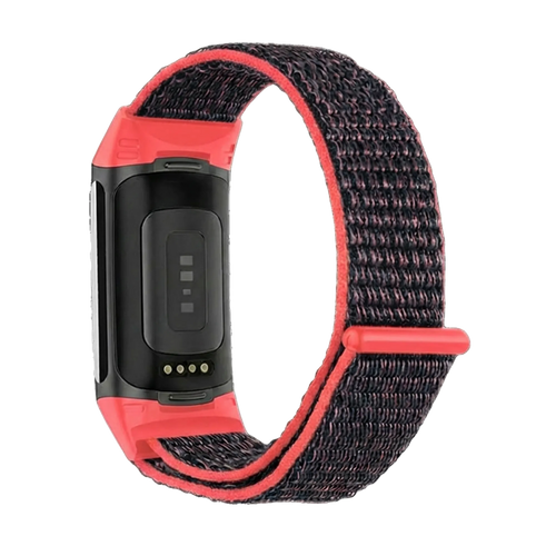 Fitbit Charge 5 Nylonarmband (Rot/Schwarz)