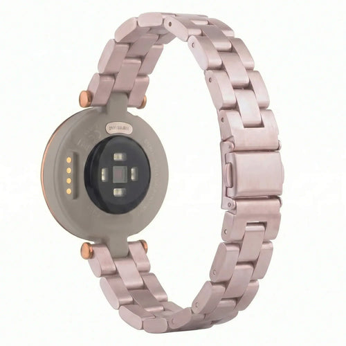 Steel Strap, pink, on a watch, 3/4 rear view