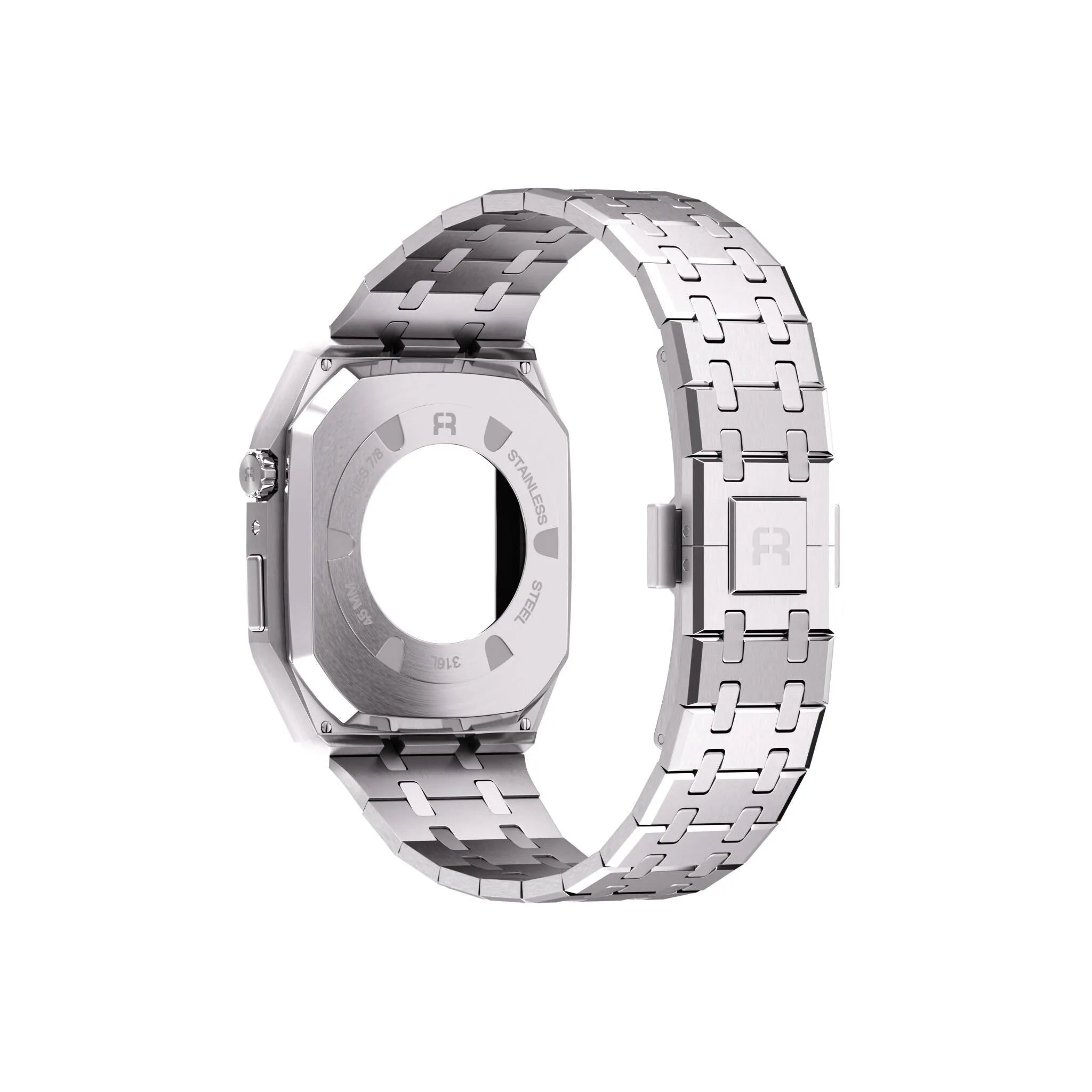 Reqior Apple Watch 45mm Kast met Stalen Band (Zilver)