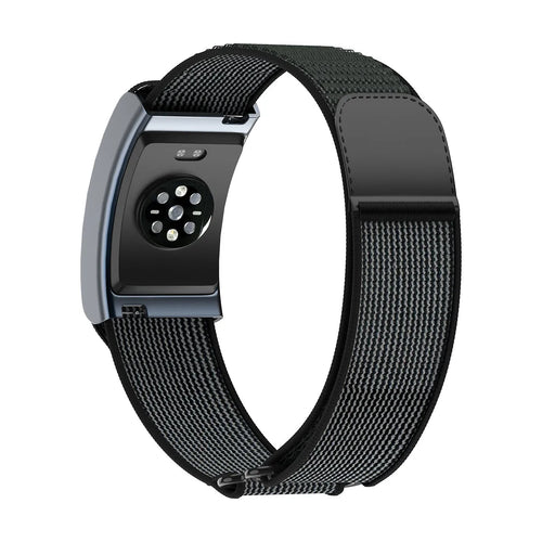Nylon Strap, black/grey, on a watch, 3/4 rear view