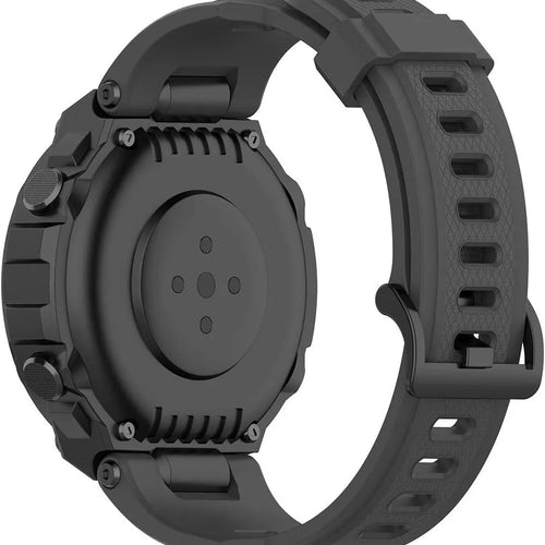 Silicone Strap, dark grey, on a watch, 3/4 rear view