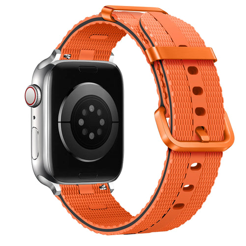 Silicone Active Strap, orange, on a watch, 3/4 rear view