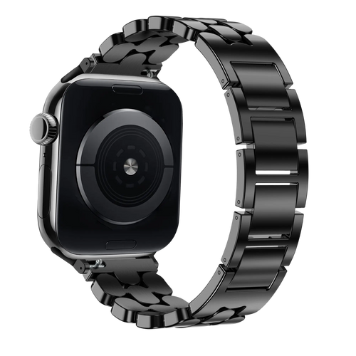 Steel Strap 'Oval', black, on a watch, 3/4 rear view