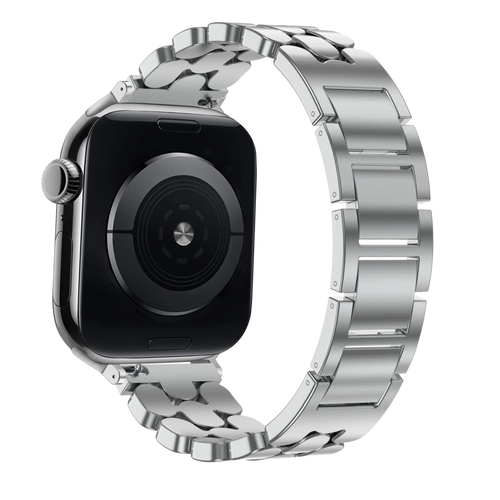 Steel Strap 'Oval', silver, on a watch, 3/4 rear view
