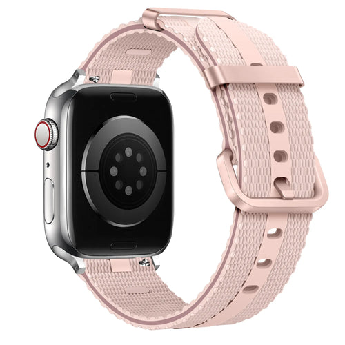 Silicone Active Strap, light pink, on a watch, 3/4 rear view
