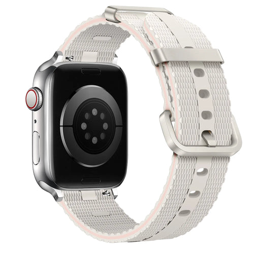 Silicone Active Strap, starlight, on a watch, 3/4 rear view