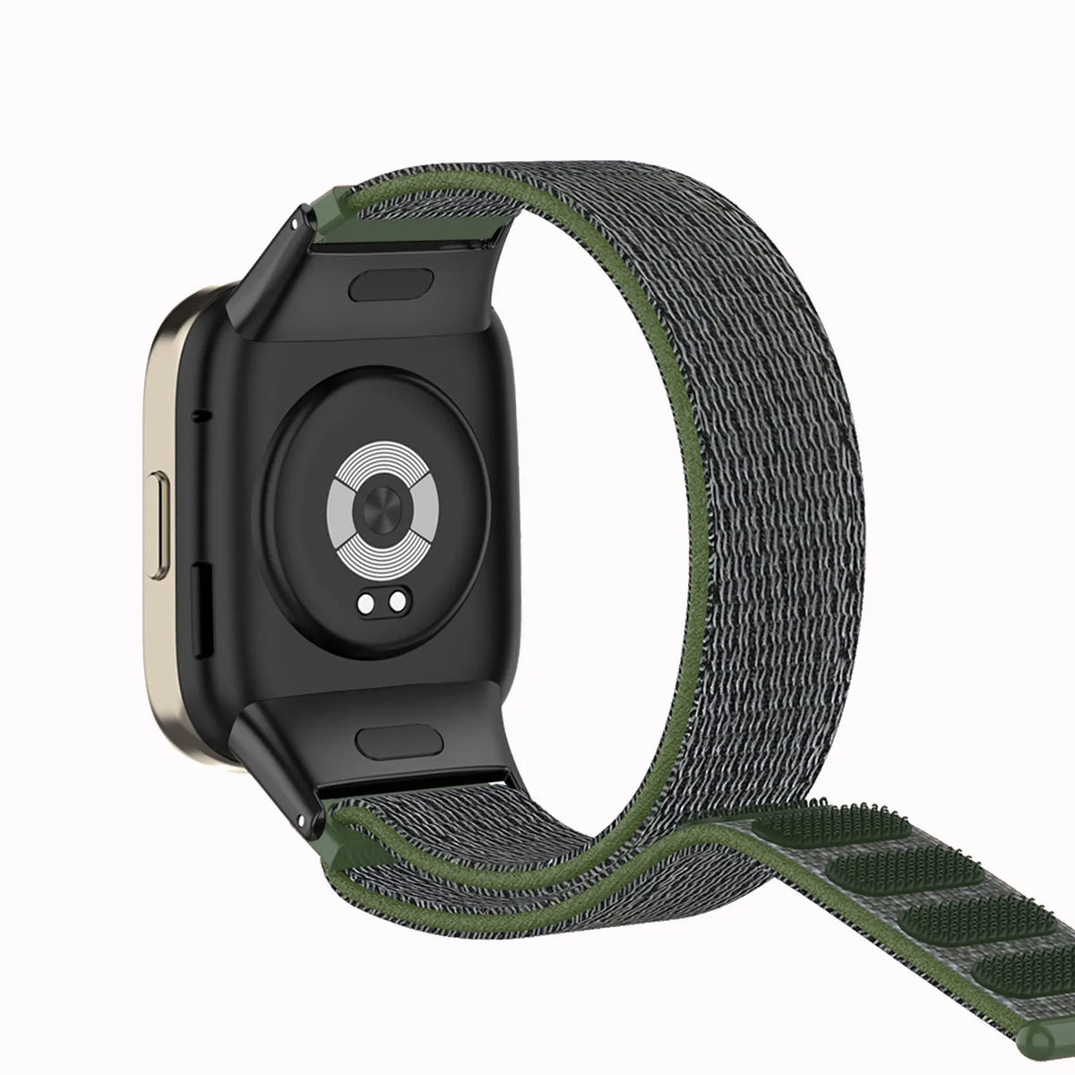 Nylon Strap, army green, on a watch, 3/4 rear view
