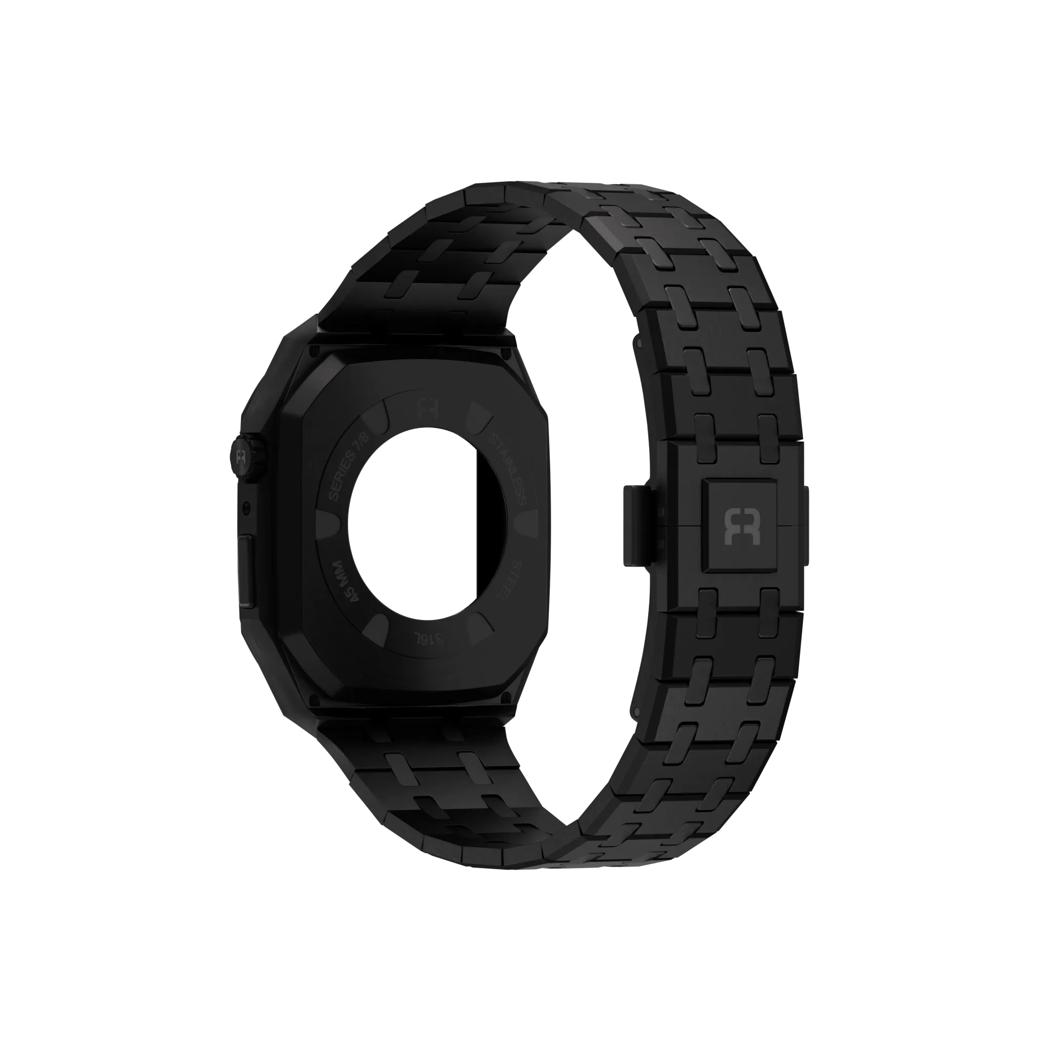 Reqior Apple Watch 45mm Hülle mit integriertem Stahlarmband (Schwarz)