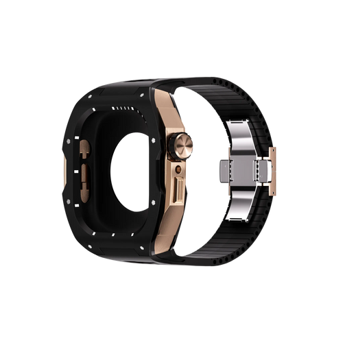 Reqior Funda con correa de goma Apple Watch 45mm (negro/rosa dorado)
