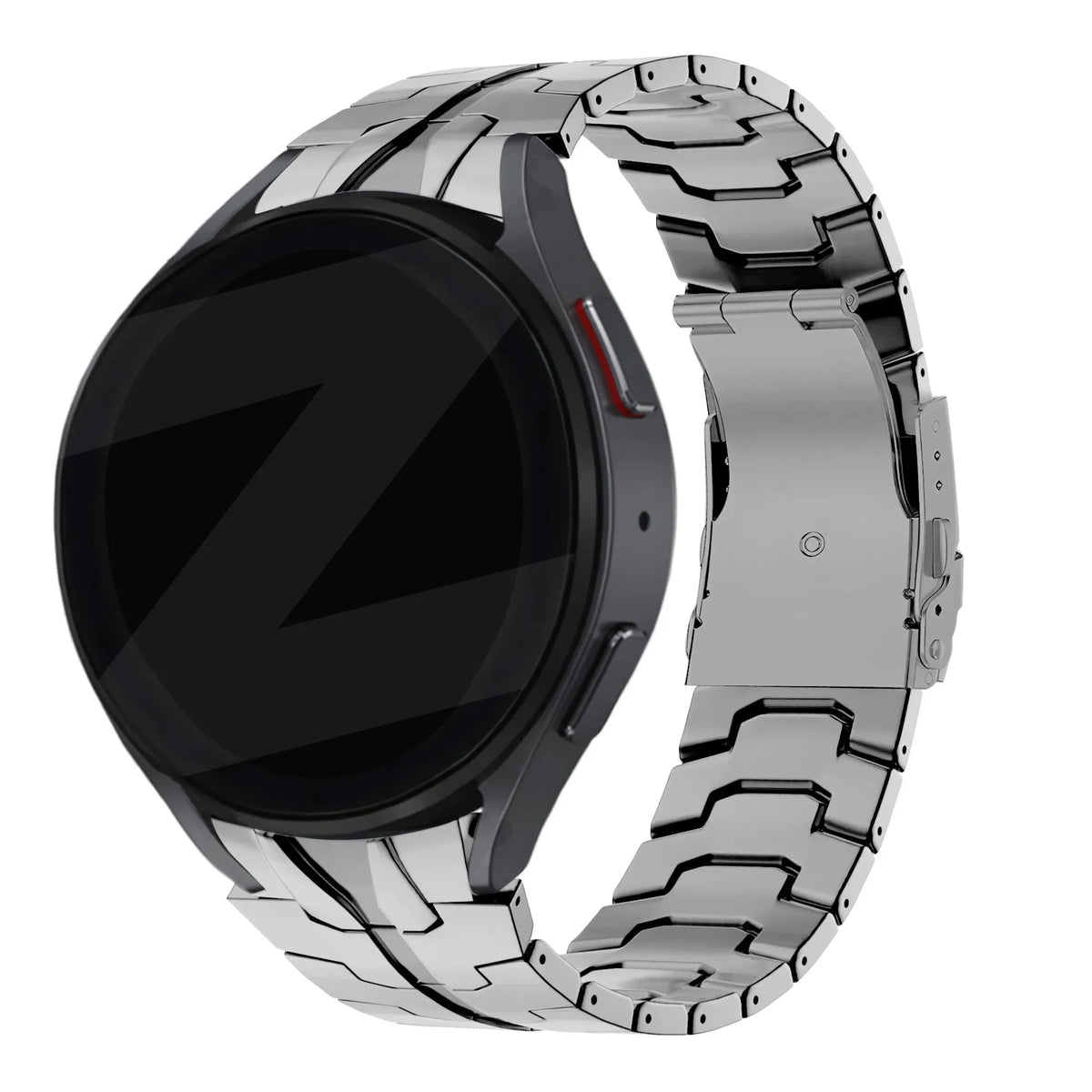 Steel Strap 'Iron', silver, on a watch, 3/4 rear view