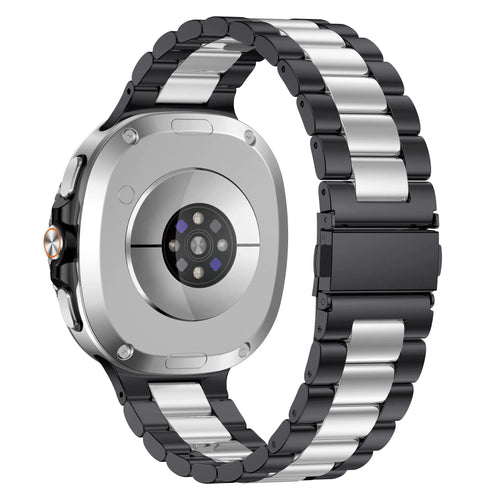 Steel Strap, black/silver, on a watch, 3/4 rear view