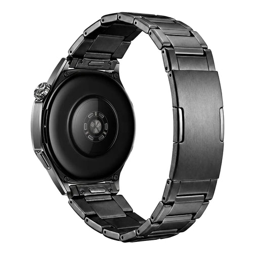 Refined Titanium Strap, black, on a watch, 3/4 rear view