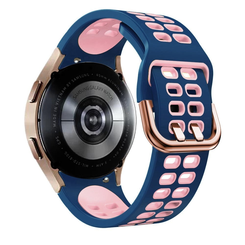 Silicone Squared Sport Strap, blue/pink, on a watch, 3/4 rear view