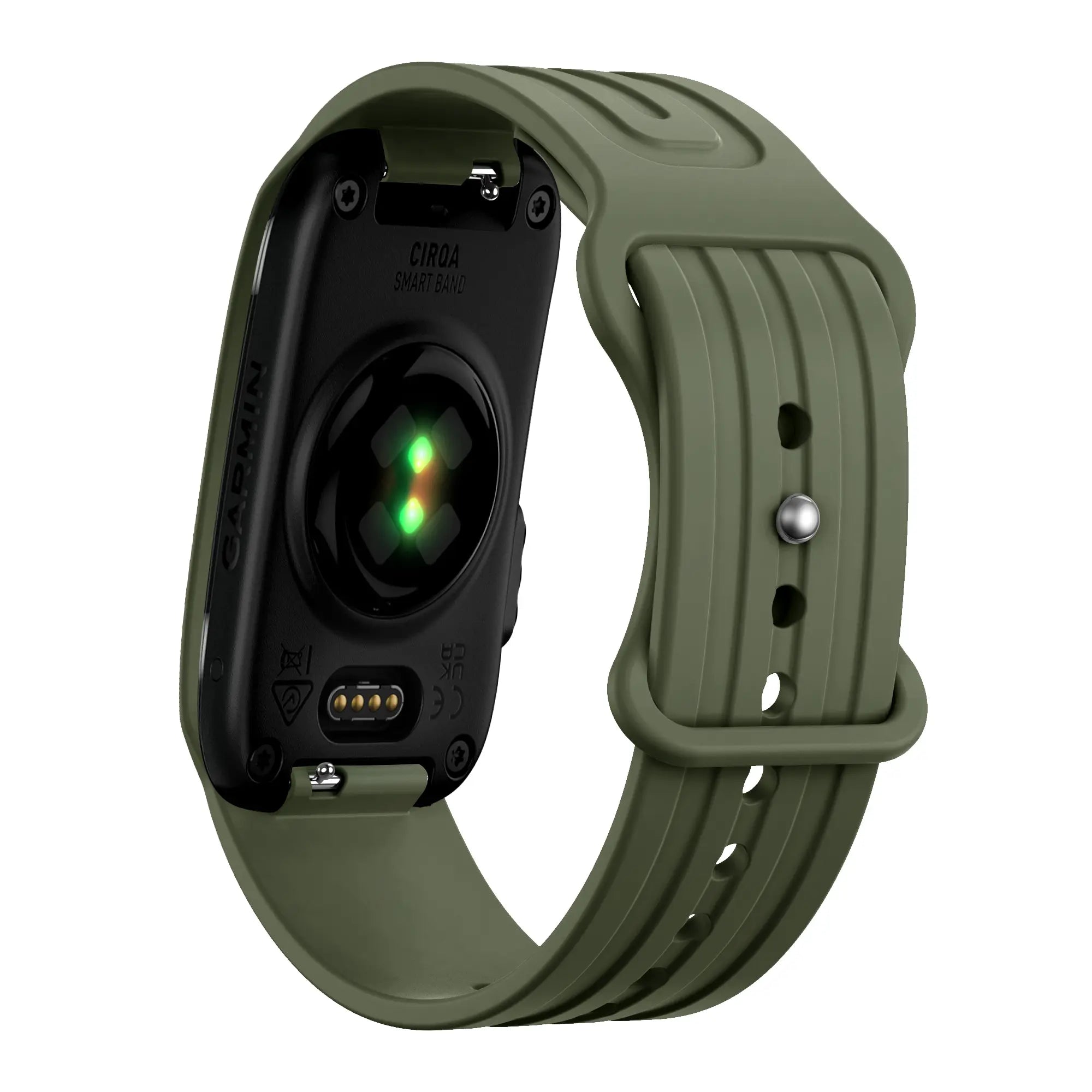 Silicone Strap 'Classic', army green, on a watch, 3/4 rear view