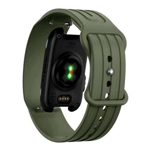 Silicone Strap 'Classic', army green, on a watch, 3/4 rear view