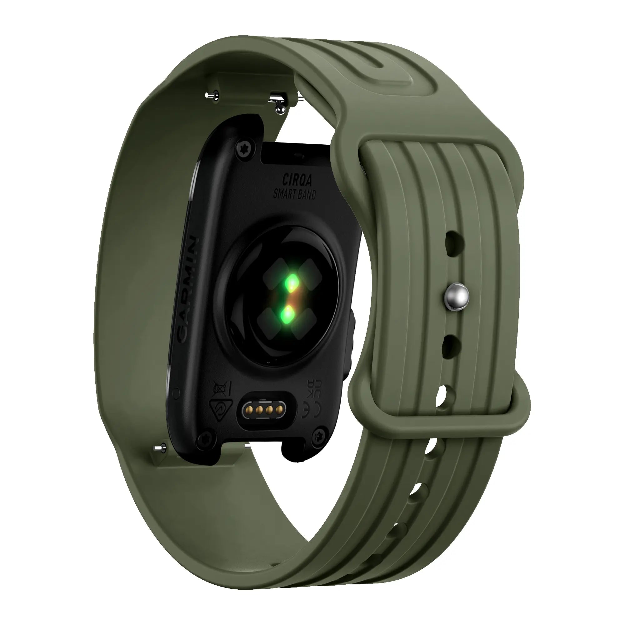 Silicone Strap 'Classic', army green, on a watch, 3/4 rear view