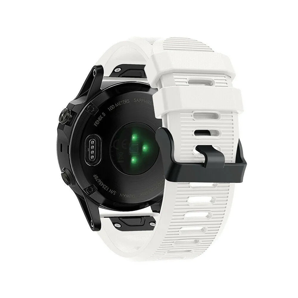Silicone Strap, white, on a watch, 3/4 rear view