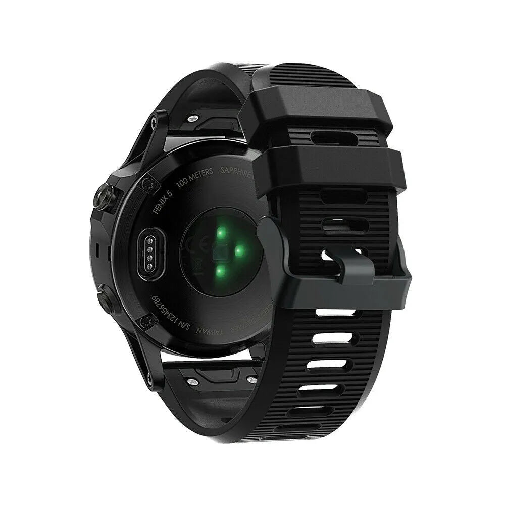 Silicone Strap, black, on a watch, 3/4 rear view