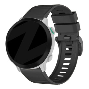 Buckled Silicone Strap, black, on a watch, 3/4 rear view