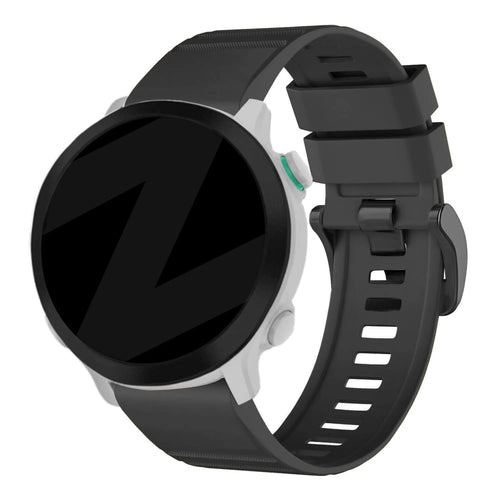 Buckled Silicone Strap, black, on a watch, 3/4 rear view