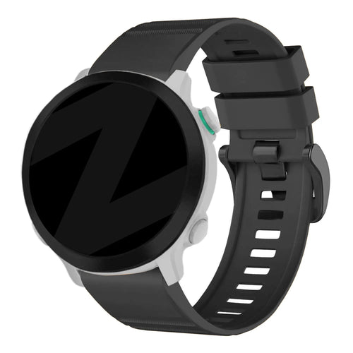 Buckled Silicone Strap, black, on a watch, 3/4 rear view