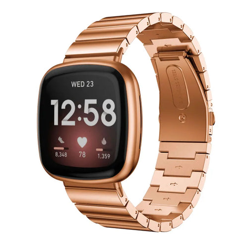 Metal Strap, rose gold, on a watch, 3/4 rear view