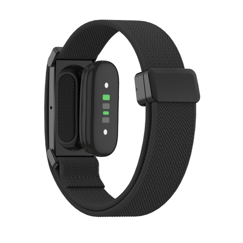 Biceps Nylon Bracelet with D-buckle, black, on a watch, 3/4 rear view