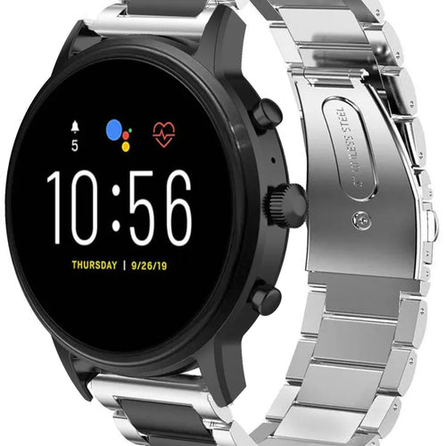 Steel Strap, silver/black, on a watch, 3/4 rear view