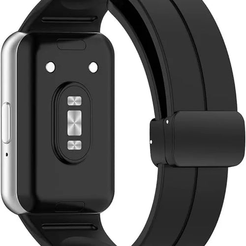 D-Buckle Silicone Strap, black, on a watch, 3/4 rear view