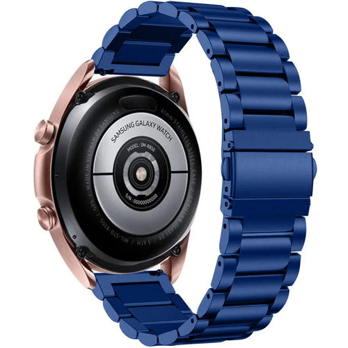 Steel Strap, blue, on a watch, 3/4 rear view