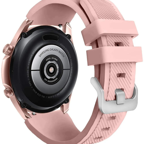 Twill Silicone Strap, pink, on a watch, 3/4 rear view
