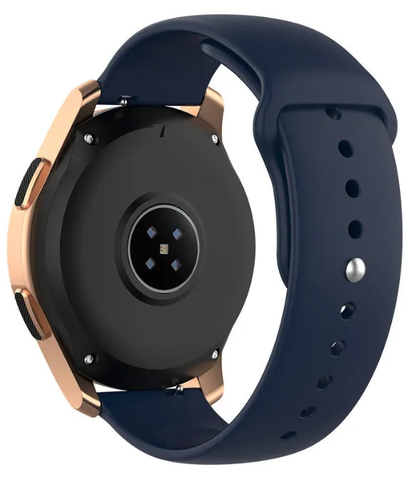 Silicone Sport Strap, dark blue, on a watch, 3/4 rear view