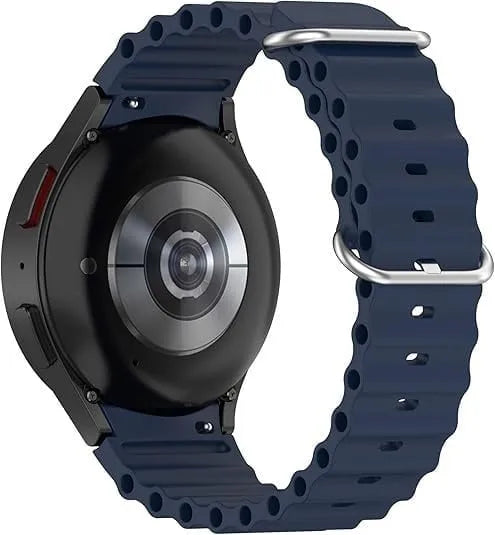 Silicone Ocean Strap, dark blue, on a watch, 3/4 rear view