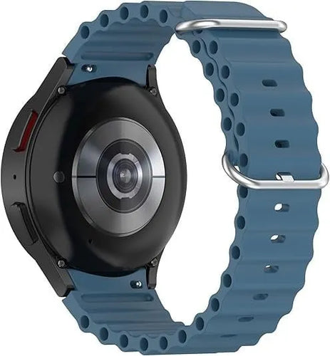 Silicone Ocean Strap, grey-blue, on a watch, 3/4 rear view