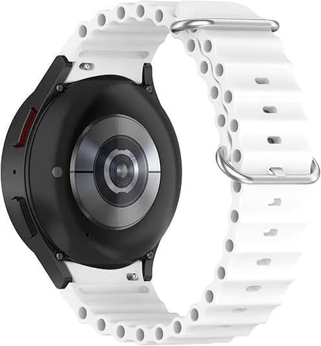 Silicone Ocean Strap, white, on a watch, 3/4 rear view