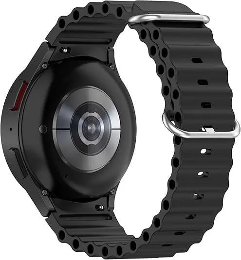 Silicone Ocean Strap, black, on a watch, 3/4 rear view