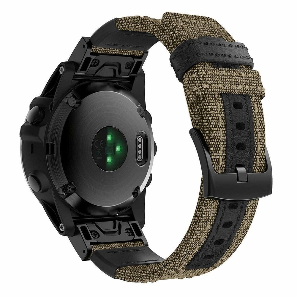 Nylon Hybrid Strap, beige, on a watch, 3/4 rear view