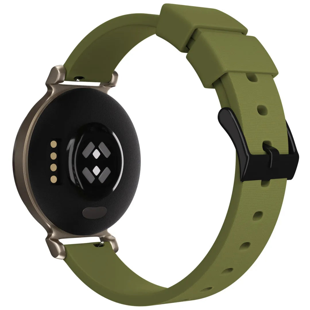 Luxury Silicone Strap, green, on a watch, 3/4 rear view