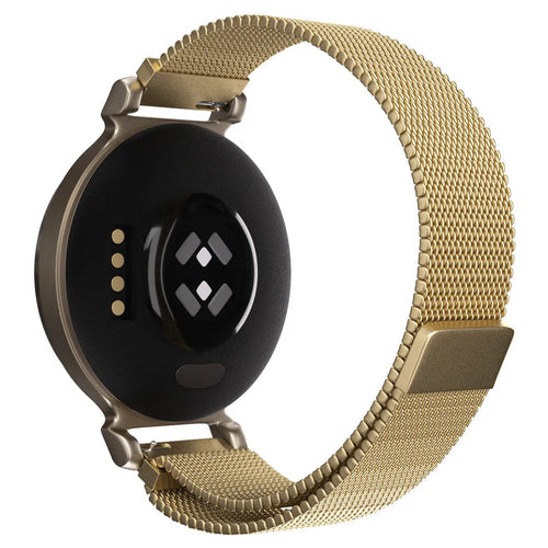 Milanese Strap, gold, on a watch, 3/4 rear view