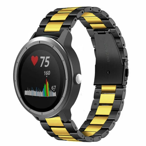 Steel Strap, black/gold, on a watch, 3/4 rear view