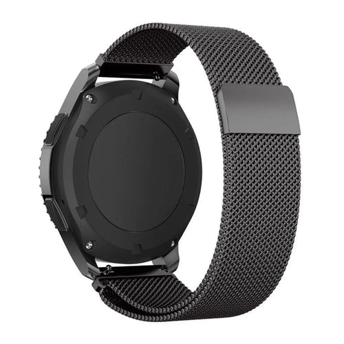 Milanese Strap, black, on a watch, 3/4 rear view