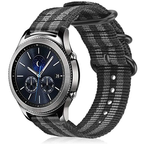 Nylon Buckle Strap, black/grey, on a watch, 3/4 rear view