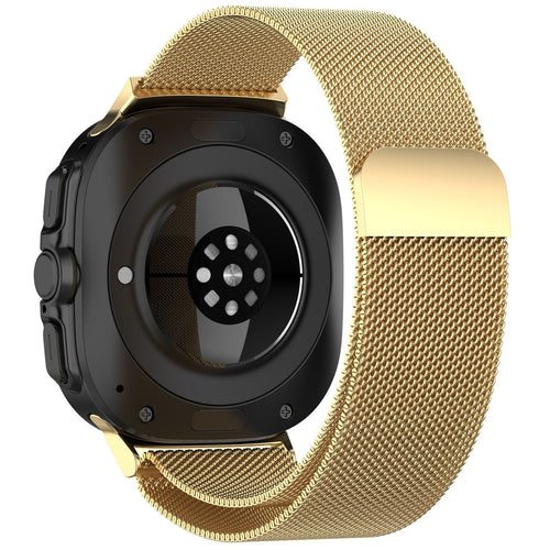 Milanese Strap, gold, on a watch, 3/4 rear view