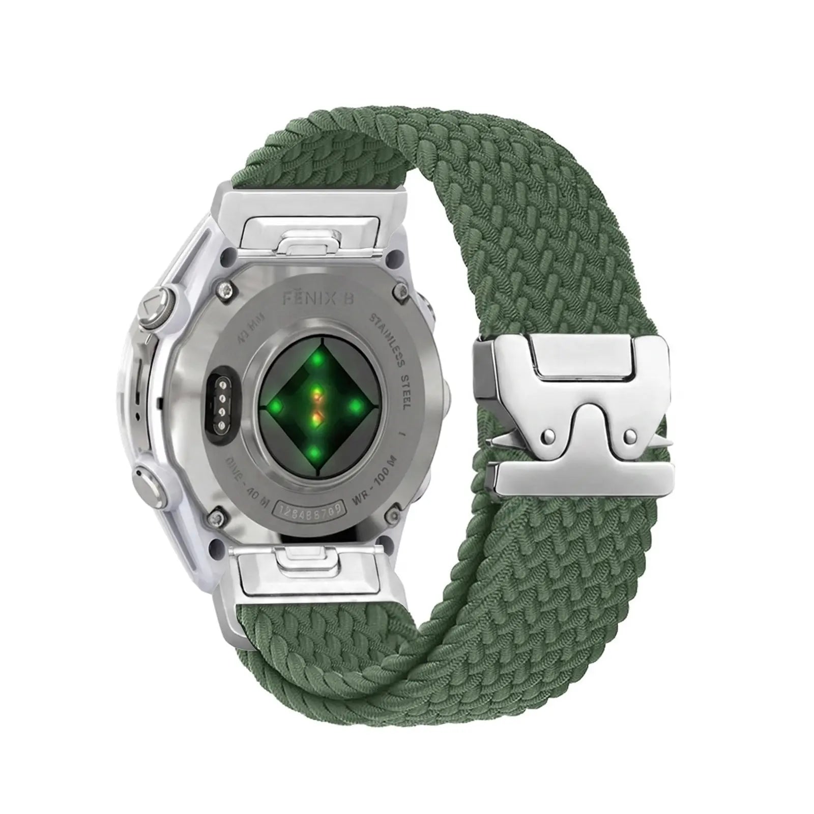 Garmin Fenix 7 Geflochtenes Armband mit P-Schnalle (Grün mit Silber)