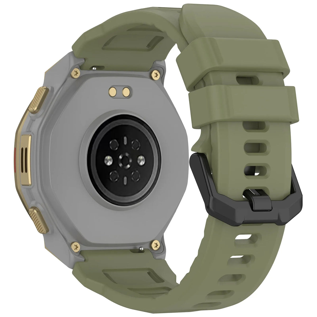 Silicone Strap, green, on a watch, 3/4 rear view