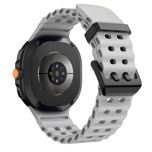 Silicone Ocean Strap, grey, on a watch, 3/4 rear view
